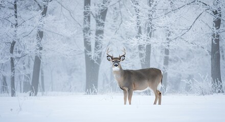 Obraz premium Deer in snowy winter forest