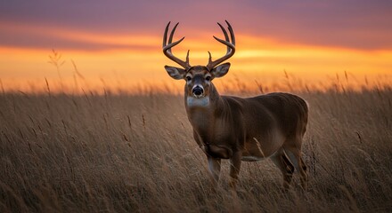 Obraz premium Deer in sunset field