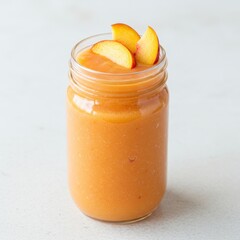 Peach Smoothie in Mason Jar on Light Background