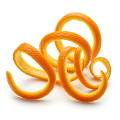 Bright Orange Peel Spirals on White Background