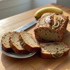 Sliced Banana Bread on Wooden Board