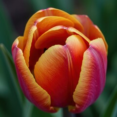 Close-up of a Red and Yellow Tulip Blossom