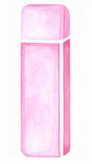 Watercolor Illustration of Pink Eraser Isolated on White Background for School or Office