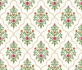 Hand drawn Mughal floral pattern. Ornamental botanical flower pattern. Traditional mughal flower pattern.  © Design 35