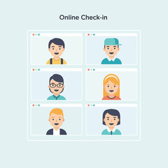 Six diverse cartoon avatars displayed on a digital screen.