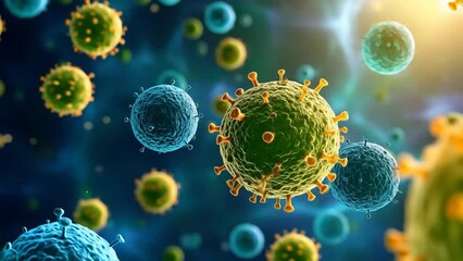 Microscopic view of virus cells with 3D illustration, health, illness, and disease concept. - Powered by Adobe