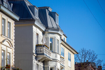 Morning walk on cozy residential areas of the city in Munich, German