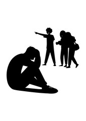 Silhouette of Bullying Scene with Sad Person and Aggressors