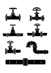 Silhouette Set of Water Valves and Pipeline Components
