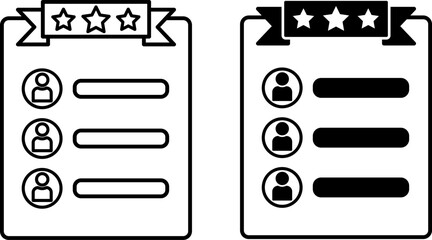 Leaderboard Icons. Black and White Vector Illustration. List That Displays Names and Achievements of the Top Participants of a Competition or Game. Reward Concept