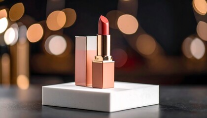 Red Lipstick on Display with Bokeh Lighting Beauty Still Life