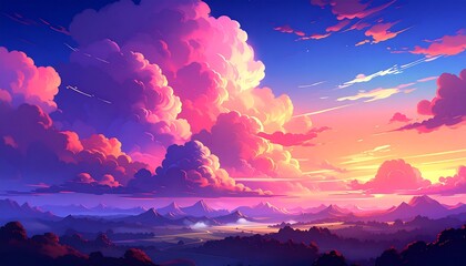 Colorful sunset over a landscape with dramatic clouds