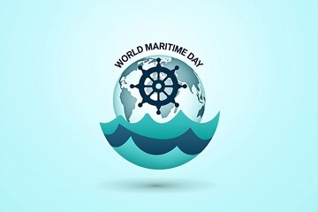 World maritime day celebration with globe and ship s wheel symbol