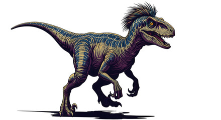 Fototapeta premium A bold and dynamic artistic illustration of a running velociraptor, a fierce prehistoric predator on a white background