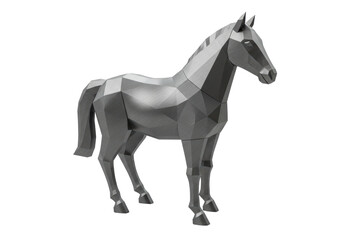 Fototapeta premium Isolated Metal Horse Low Poly Sculpture, Low Poly Model, Metallic Finish, Decorative Art, Horse Figure