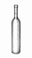 Wine Bottle Illustration in Black and White Linear Design Detailed Ink Sketch