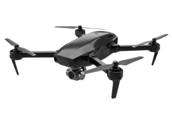 Isolated drone with camera and propellers ready to fly, photography and videography concept