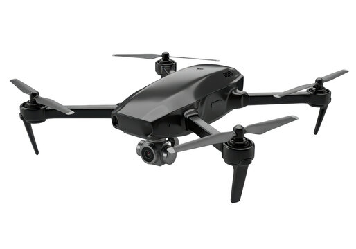Isolated drone with camera and propellers ready to fly, photography and videography concept