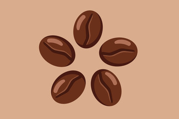 Obraz premium Five Coffee Beans Arranged on a Warm Background for Artistic Design Use