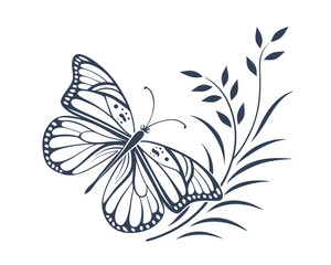 Elegant Butterfly and Grass Vector Illustration Graceful Insect Design for Print and Digital Media Natural Decoration Background Element