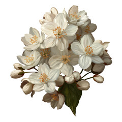 Fototapeta premium White jasmine flower cluster with small delicate blooms and soft petals, creating serene and elegant floral arrangement full of natural beauty and gentle charm