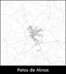 Patos de Minas city map, Brazil - Topographic vector map poster