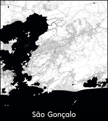 Fototapeta premium Sao Goncalo city map, Brazil - Topographic vector map poster