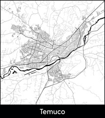 Obraz premium Temuco city map, Chile - Topographic vector map poster