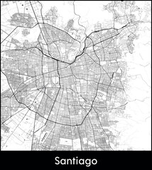 Santiago city map, Chile - Topographic vector map poster