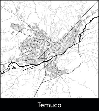 Temuco city map, Chile - Topographic vector map poster
