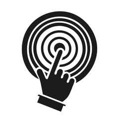 "Touch Interface Icon – Black Silhouette of Hand Pressing Concentric Circles – Representing Digital Interaction, User Engagement, and Activation – Minimalist Vector for UI/UX, App Design, Technology B