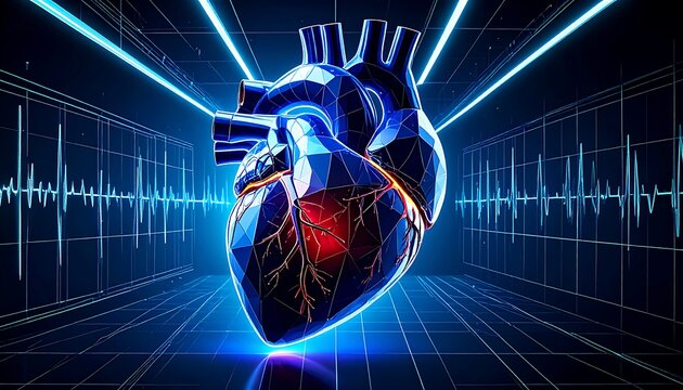 Futuristic, digital heart illustration