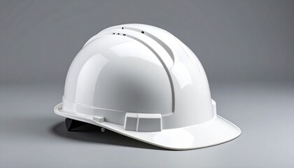 Fototapeta premium White construction hard hat on a neutral gray surface — symbolizing protection, resilience, and the quiet strength of industrial design.”