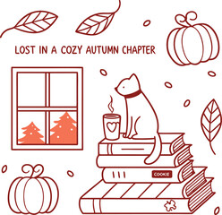 Bookish Fall Hand-drawn SVG PNG