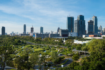 Naklejka premium Bangkok park and skyline
