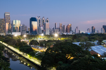 Fototapeta premium Bangkok park and skyline