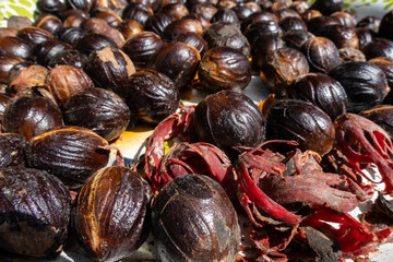 Nutmeg drying in the sun