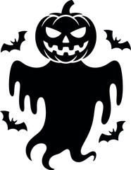 Halloween ghost with pumpkin head isolated.