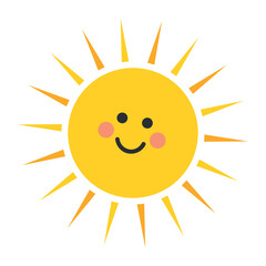 Smiling sun with rays in flat style Vector