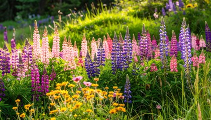 Vibrant lupines in a sunny meadow