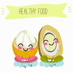 Platonia insignis, bacuri, funny characters, hand drawn vector illustration.