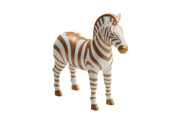 Isolated decorative zebra statuette, gold and white stripes, zoo art, safari ornament © Lily