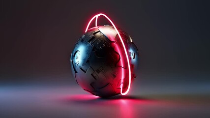 A futuristic sphere of advanced technology encircled by vibrant red light trails, symbolizing digital innovation and global connection - Powered by Adobe