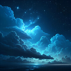 ethereal blue glowing cloudscape at night