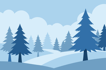 Naklejka premium A cold winter forest landscape with snow-covered pine trees and a festive holiday scene