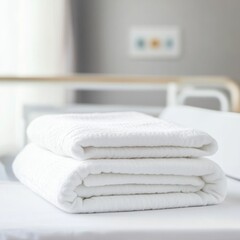 Folded White Towels Stacked in Spa, Clean, Laundry, Linen