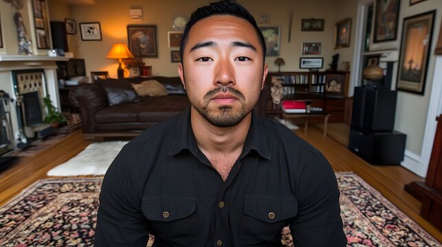 Serious Asian Man Portrait in Home Setting