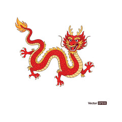 Fiery Red Chinese Dragon Vector Illustration Asian Mythology Traditional Art Mythical Creature