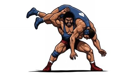 Wrestling competitors action illustration
