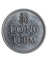Metallic coin with "LONG TERM" text